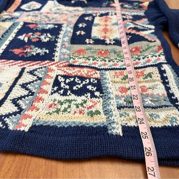 Heirloom Collectibles Vintage Patchwork Knit Sweater Cottagecore Sz Medium Ramie - Picture 4 of 9